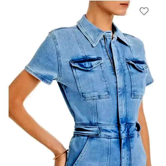 NWT GOOD AMERICAN Fit For Success Bootcut Jumpsuit Blue Denim Sz 3 Large 10/12 - Picture 1 of 16